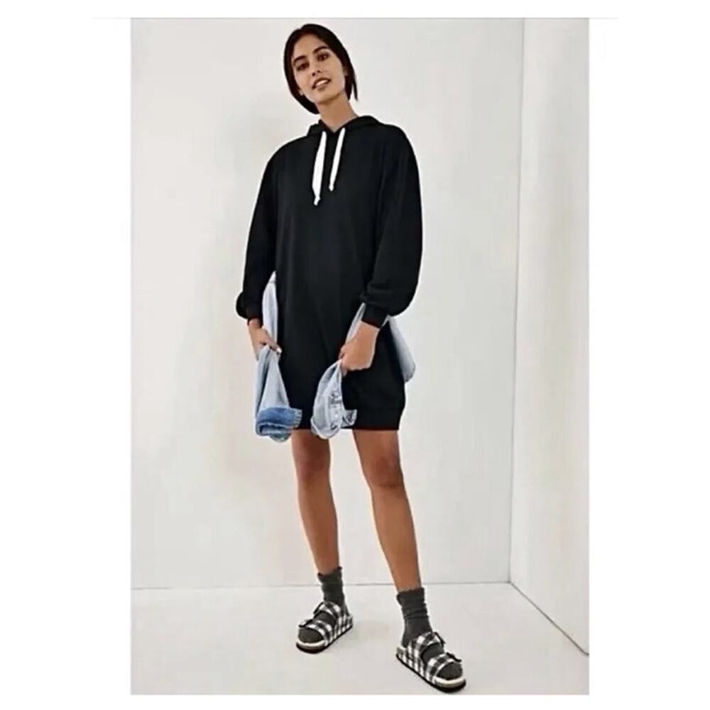 Anthropologie Saturday Sunday Sweatshirt Dress Adah Hoodie Womens Size XS Black